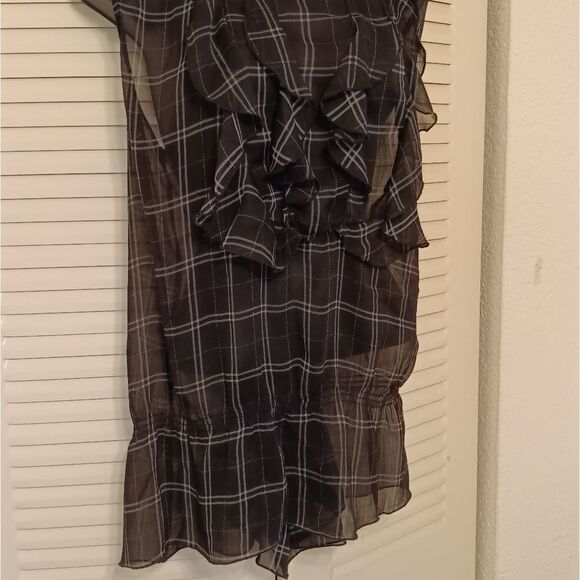 Unleash Your Inner Vixen with SexystudiousGrey Sheer Ruffled Plaid Blouse - Picture 3 of 11